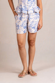 Blue floral print tailored shorts