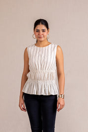 Striped print sleeveless blouse