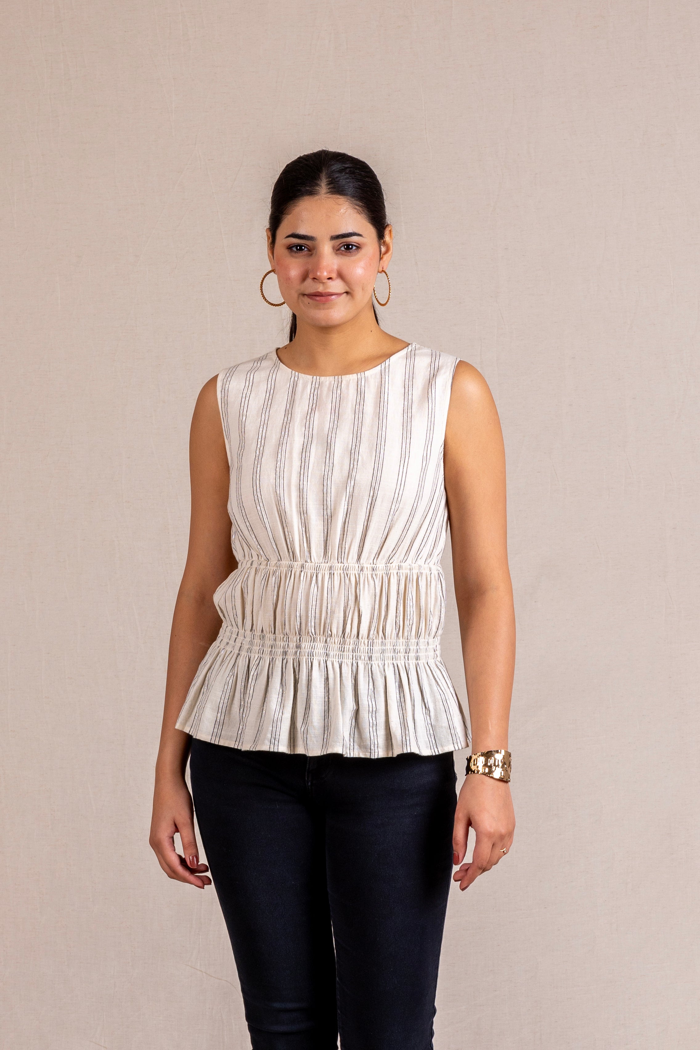 Striped print sleeveless blouse