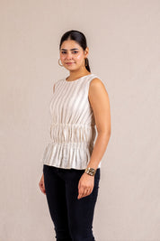 Striped print sleeveless blouse