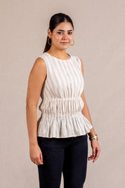 Striped print sleeveless blouse