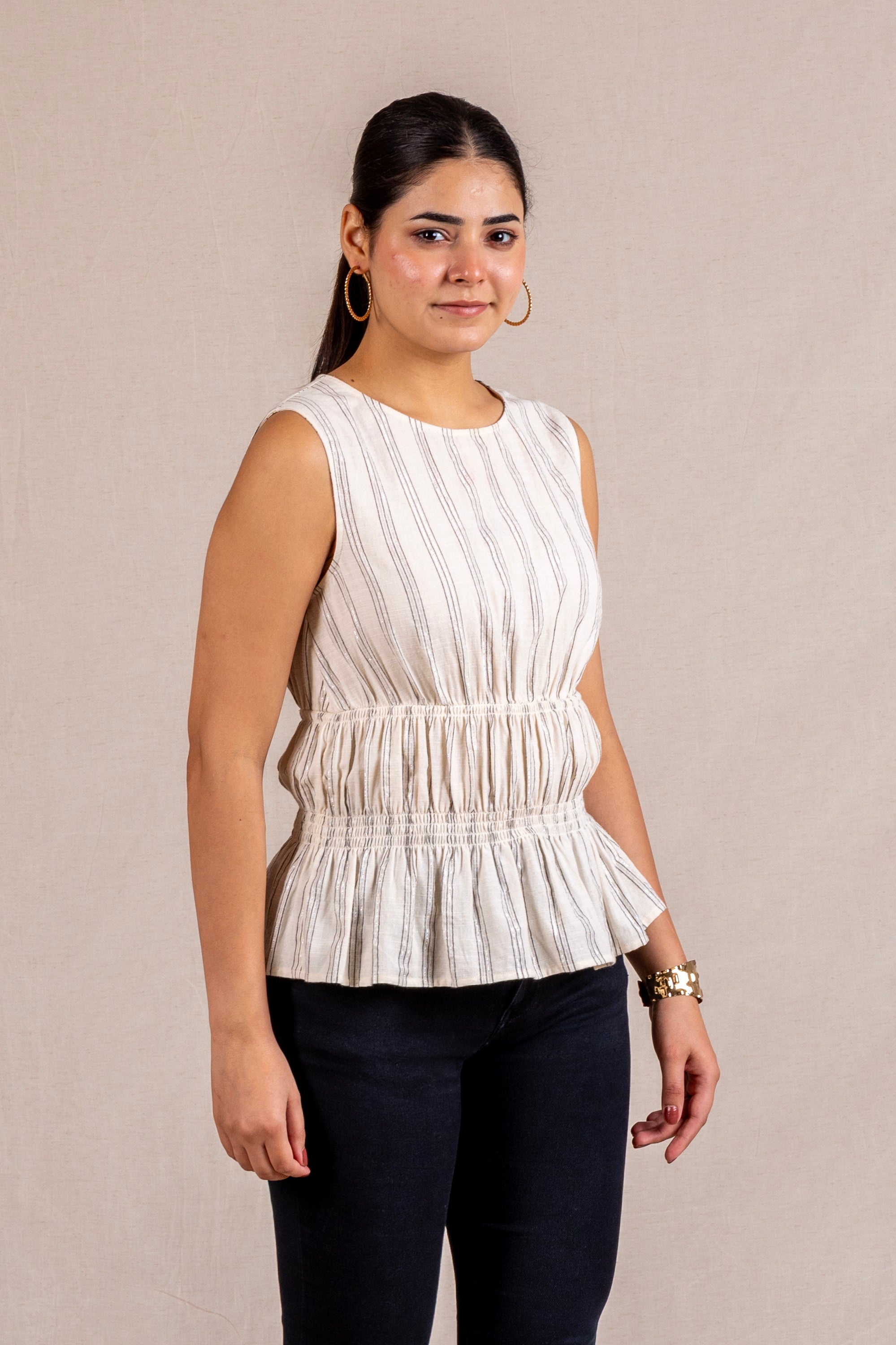 Striped print sleeveless blouse