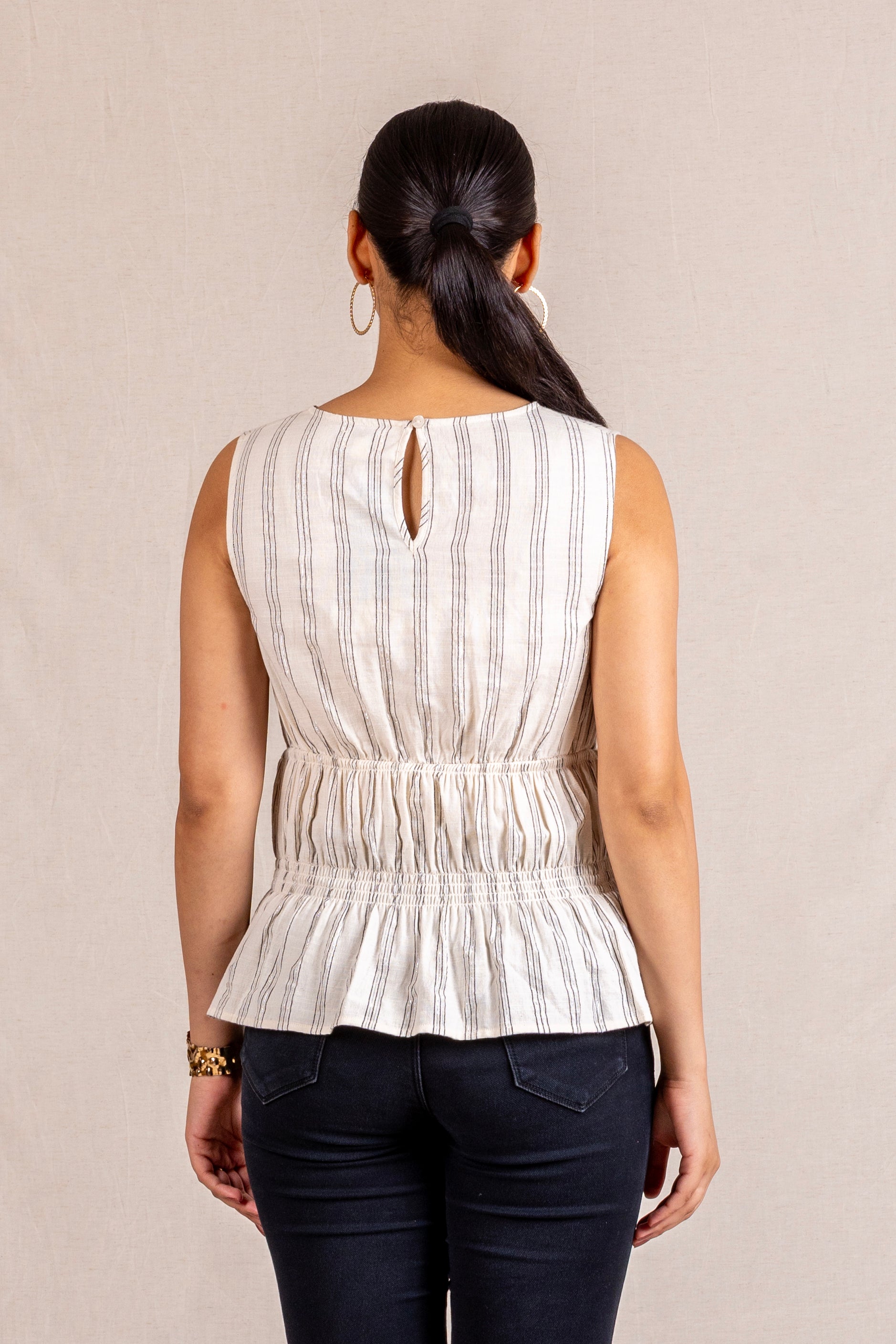 Striped print sleeveless blouse