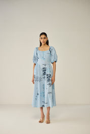 Blue floral printed midi dress