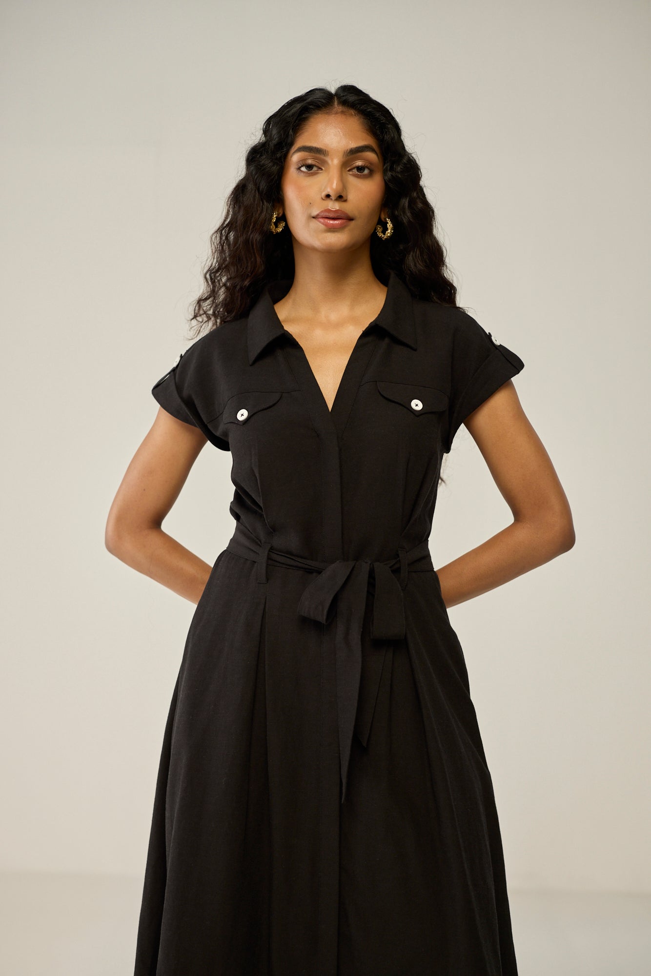 Black collared maxi dress