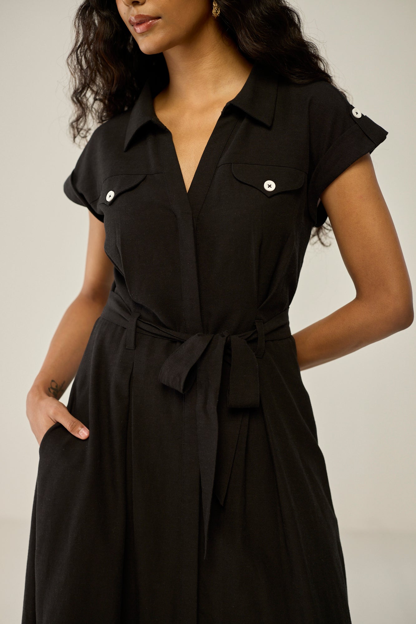 Black collared maxi dress