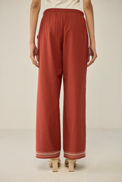 Wide leg trouser with embroidery