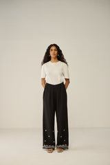 Wide leg trouser with embroidery