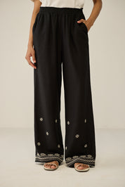 Wide leg trouser with embroidery