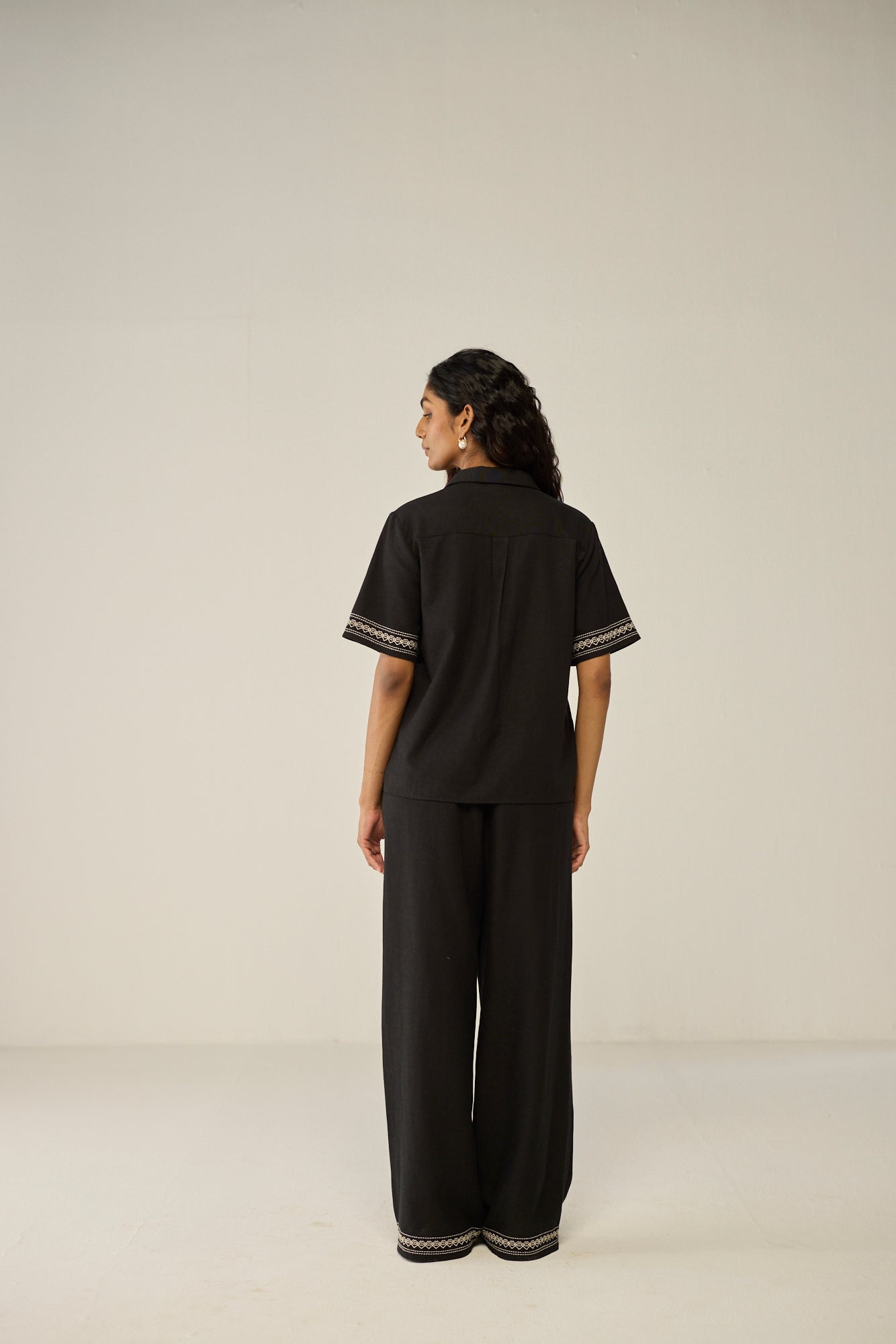Black Embroidered Shirt and Trouser Co-ord