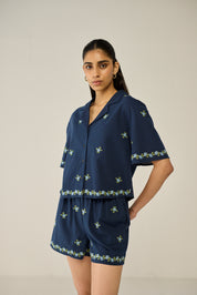 Embroidered Crop Shirt and Shorts Co-ord