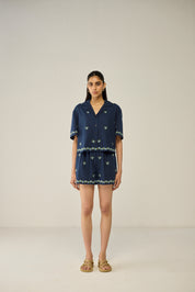 Embroidered Crop Shirt and Shorts Co-ord