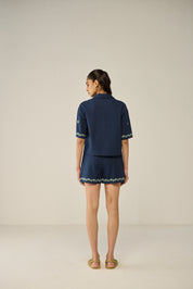 Embroidered Crop Shirt and Shorts Co-ord