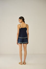 Navy Embroidered Blouse & Shorts Co-ord Set