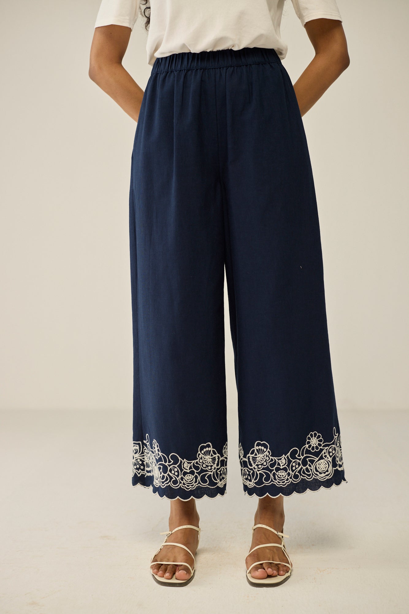 Blue Embroidered Trouser
