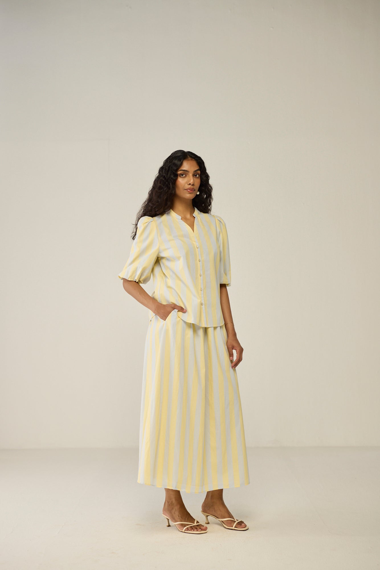 Blue & Yellow Stripe Shirt and Skirt Co-ord Set