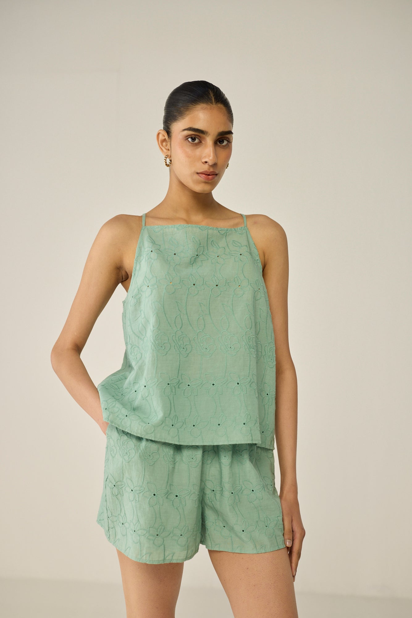 Teal Schiffli Top and Shorts Co-ord Set