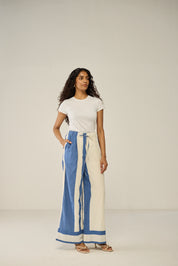 Blue and white wide-leg pants