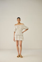 Blue Floral Dobby Skirt and Blouse Co-ord Set