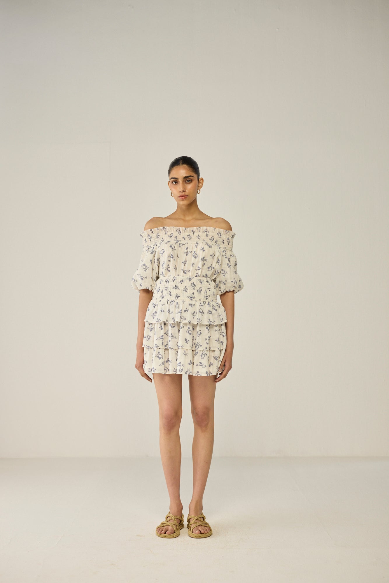 Blue Floral Dobby Skirt and Blouse Co-ord Set