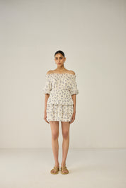 Blue Floral Dobby Skirt and Blouse Co-ord Set