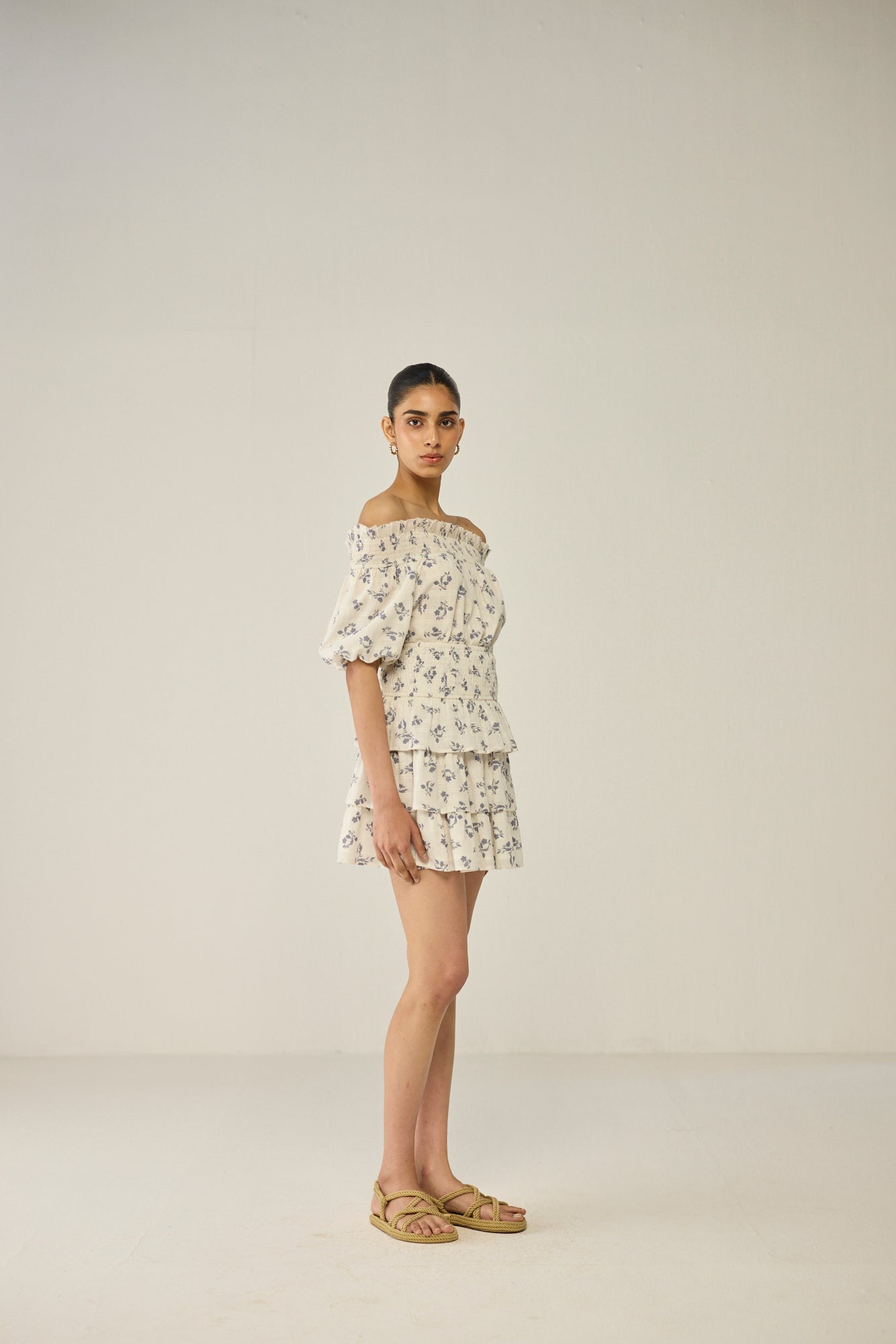 Blue Floral Dobby Skirt and Blouse Co-ord Set