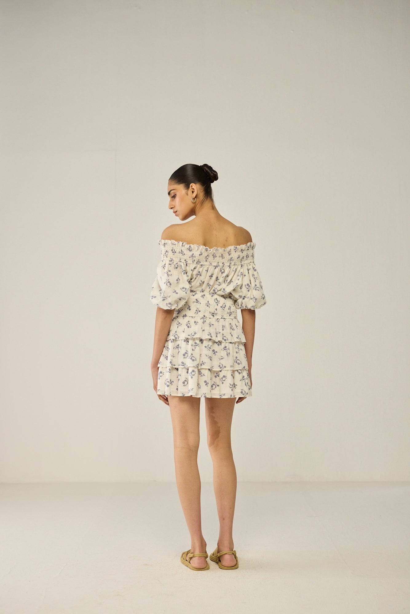 Blue Floral Dobby Skirt and Blouse Co-ord Set