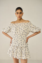 Blue Floral Dobby Skirt and Blouse Co-ord Set