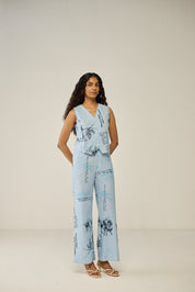 Blue Floral Print Vest and Trouser Co-ord Set