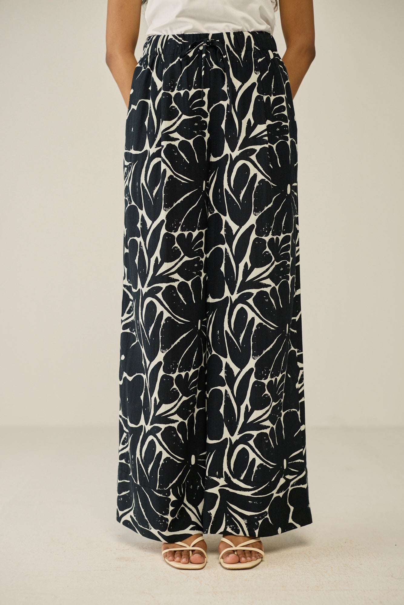 Black and white wide-leg pants