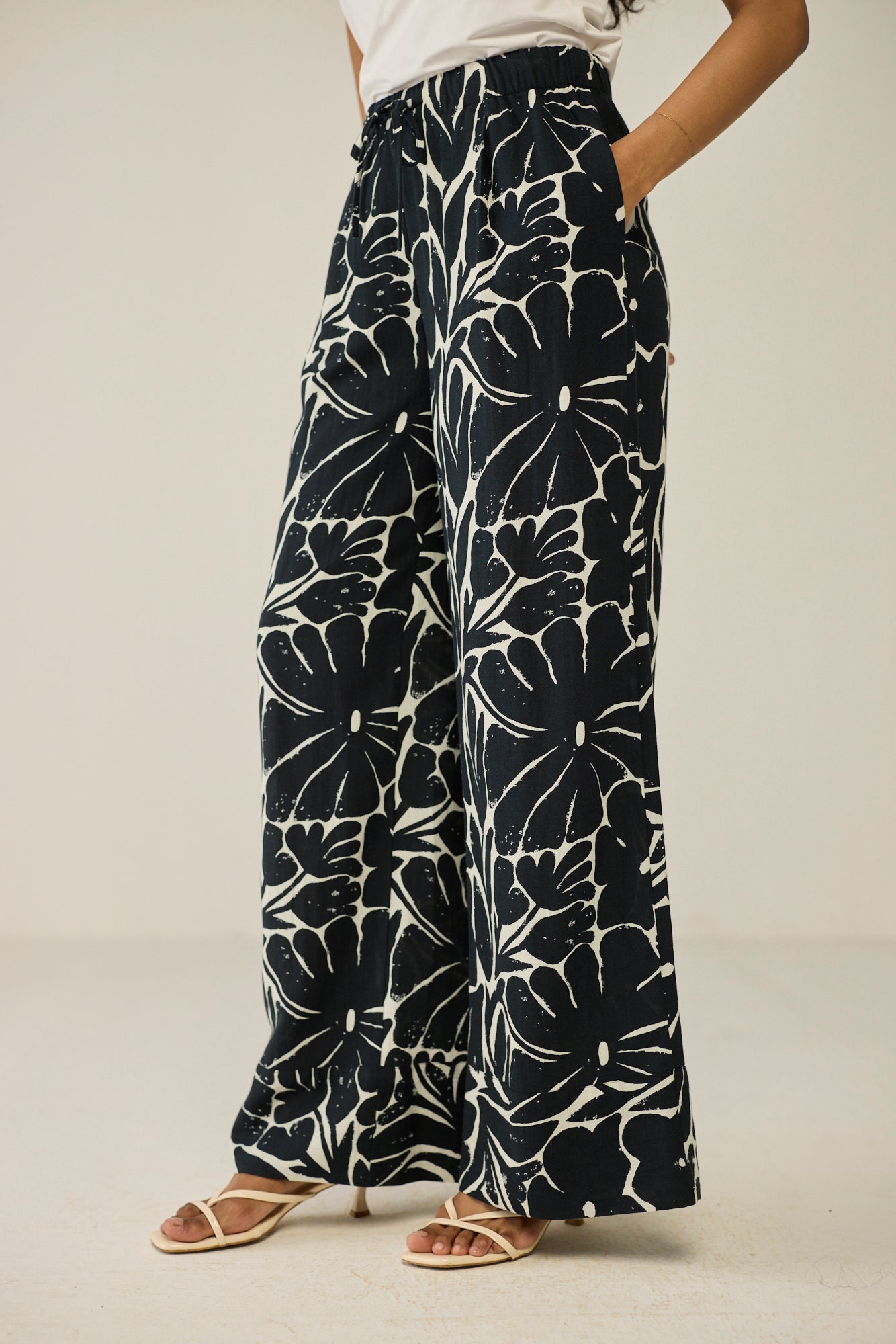 Black and white wide-leg pants