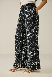 Black and white wide-leg pants