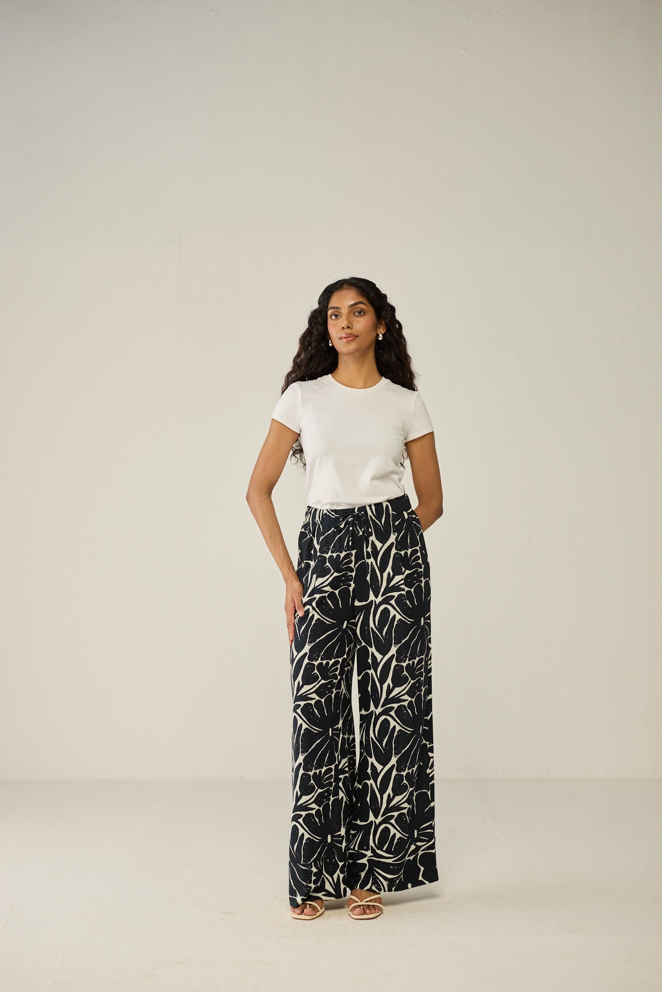 Black and white wide-leg pants
