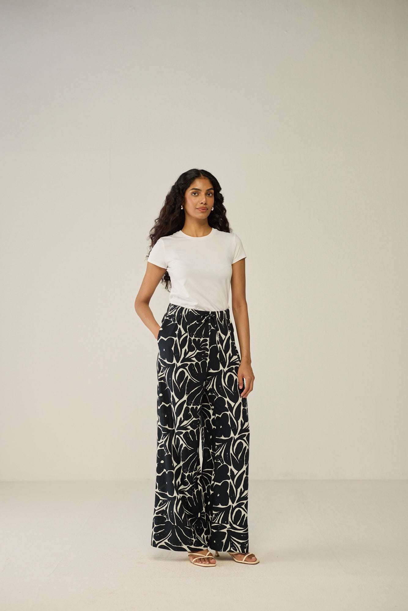 Black and white wide-leg pants