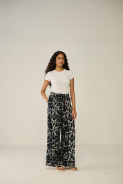 Black and white wide-leg pants