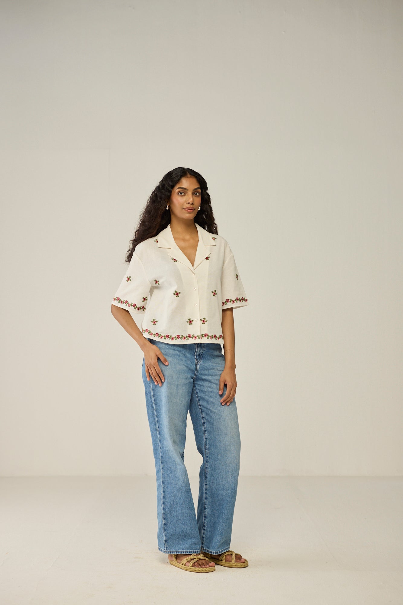 Embroidered Crop Shirt