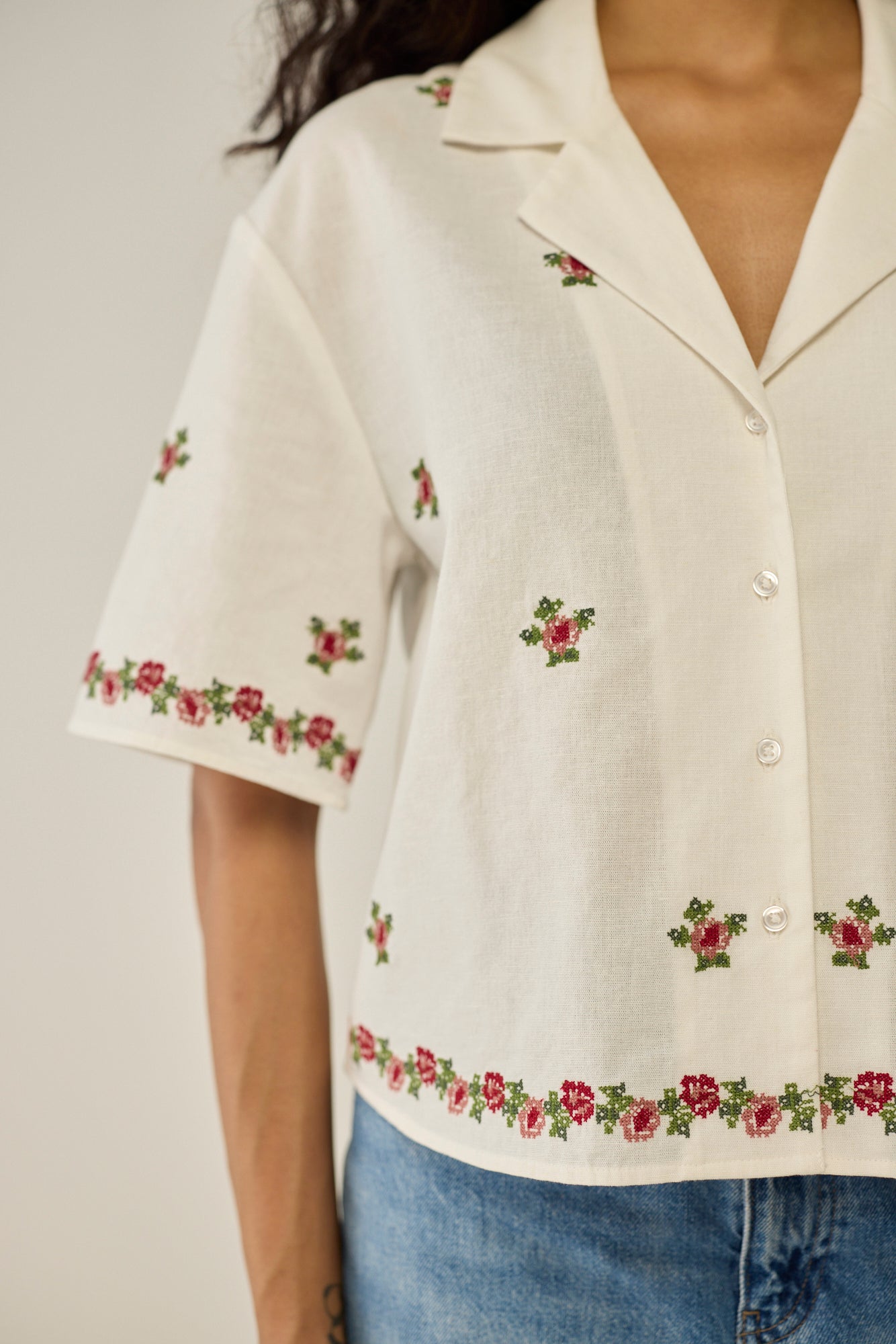 Embroidered Crop Shirt