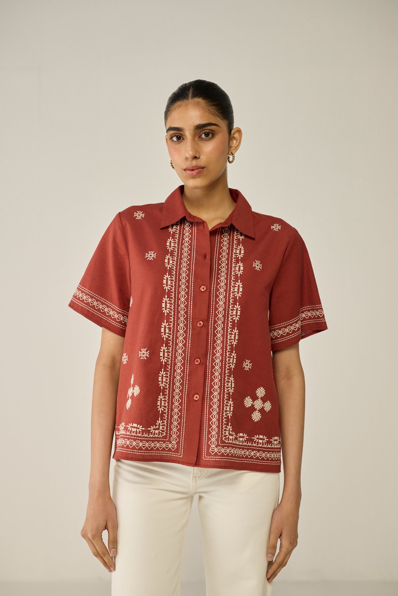 Burgundy Embroidered Shirt