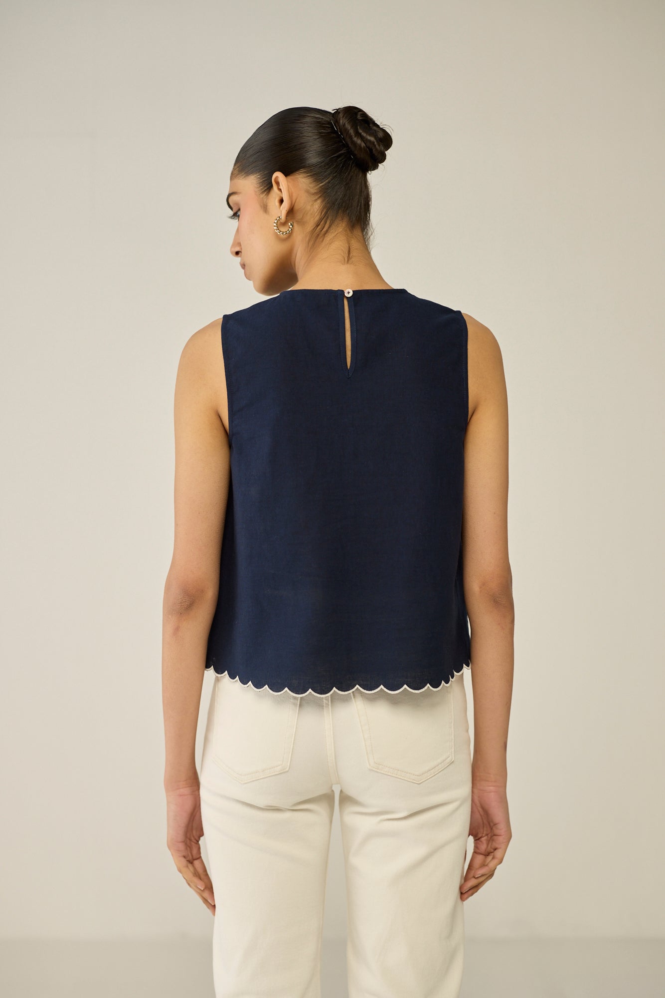 Blue Embroidered Sleeveless Top