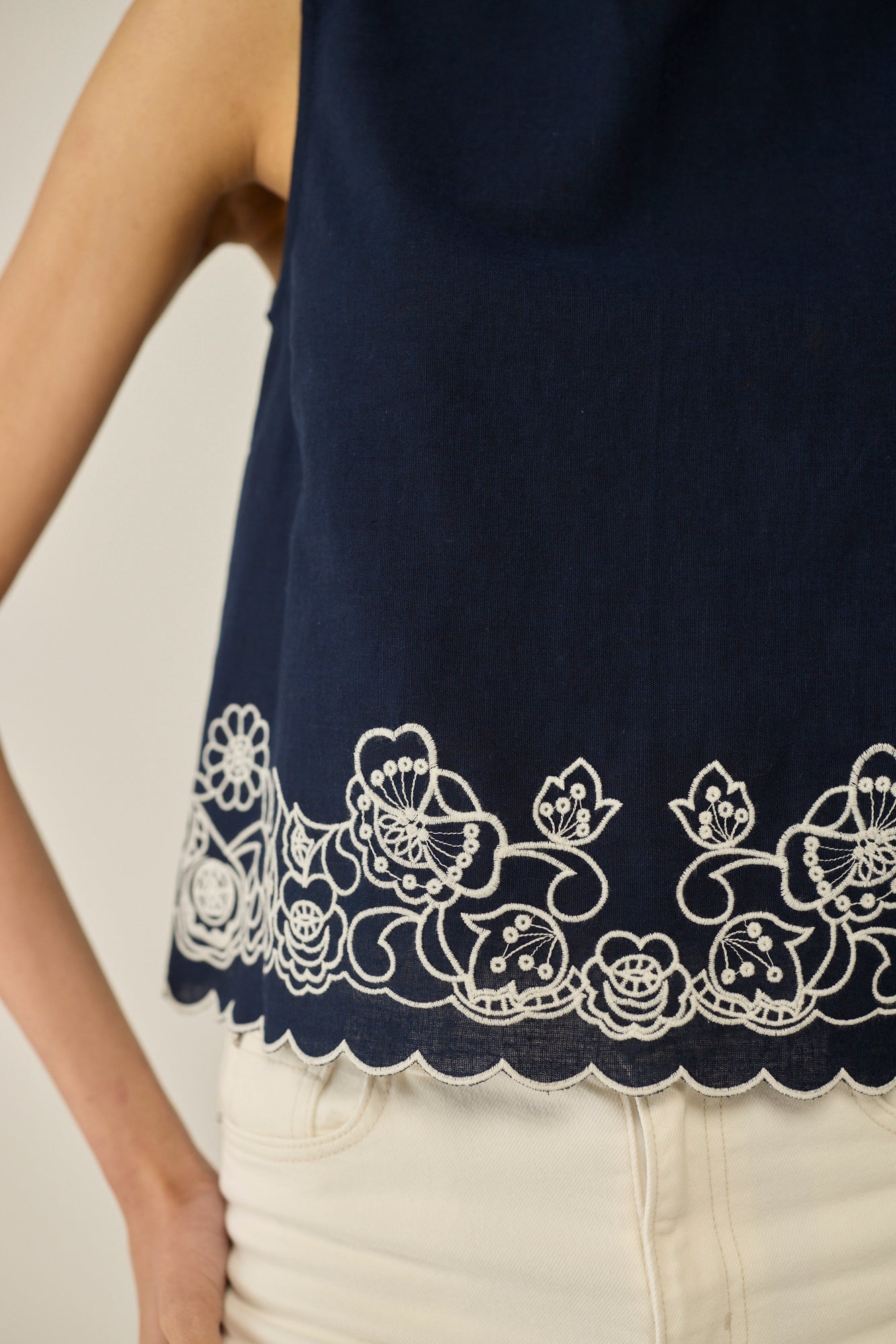 Blue Embroidered Sleeveless Top