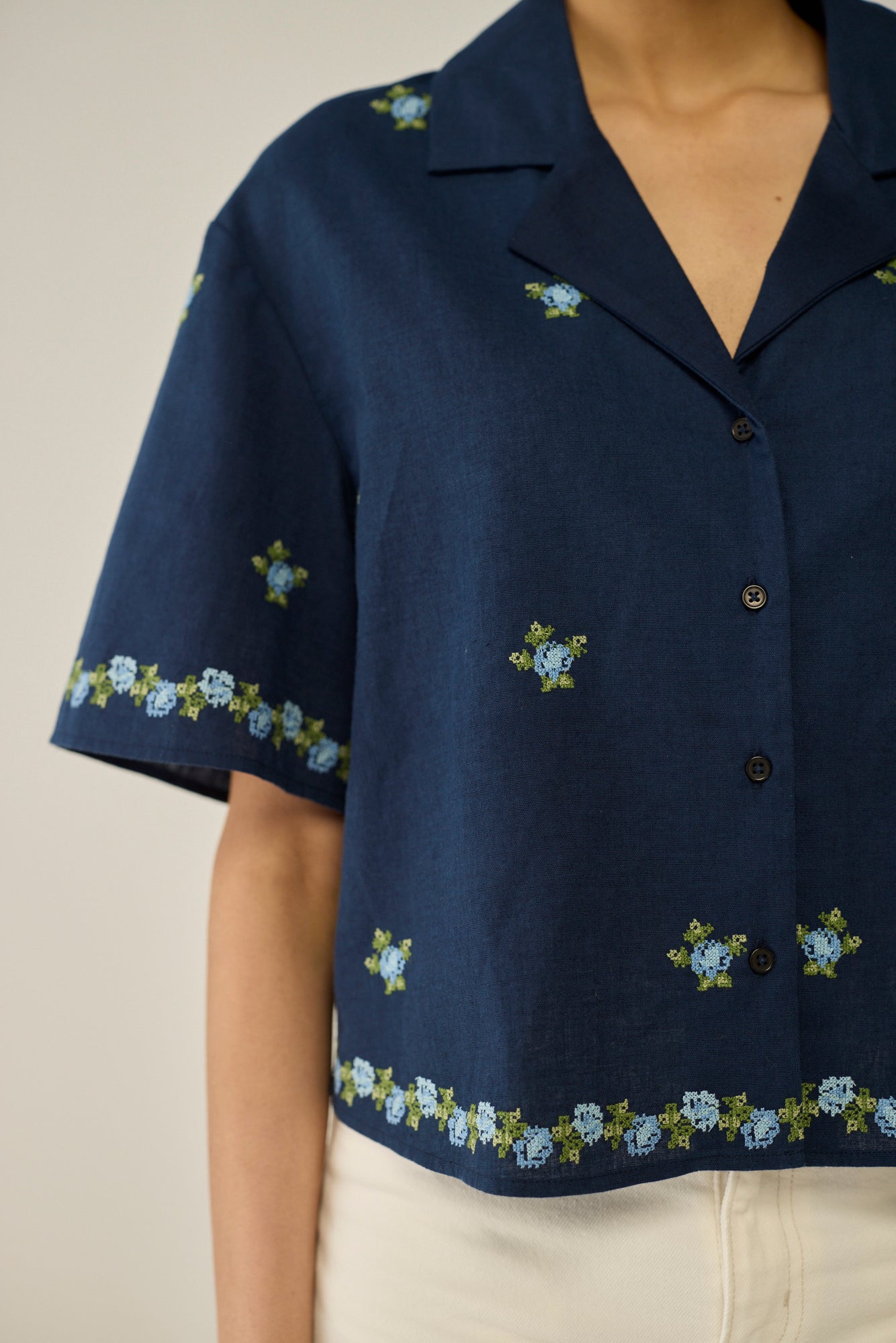 Embroidered Crop Shirt
