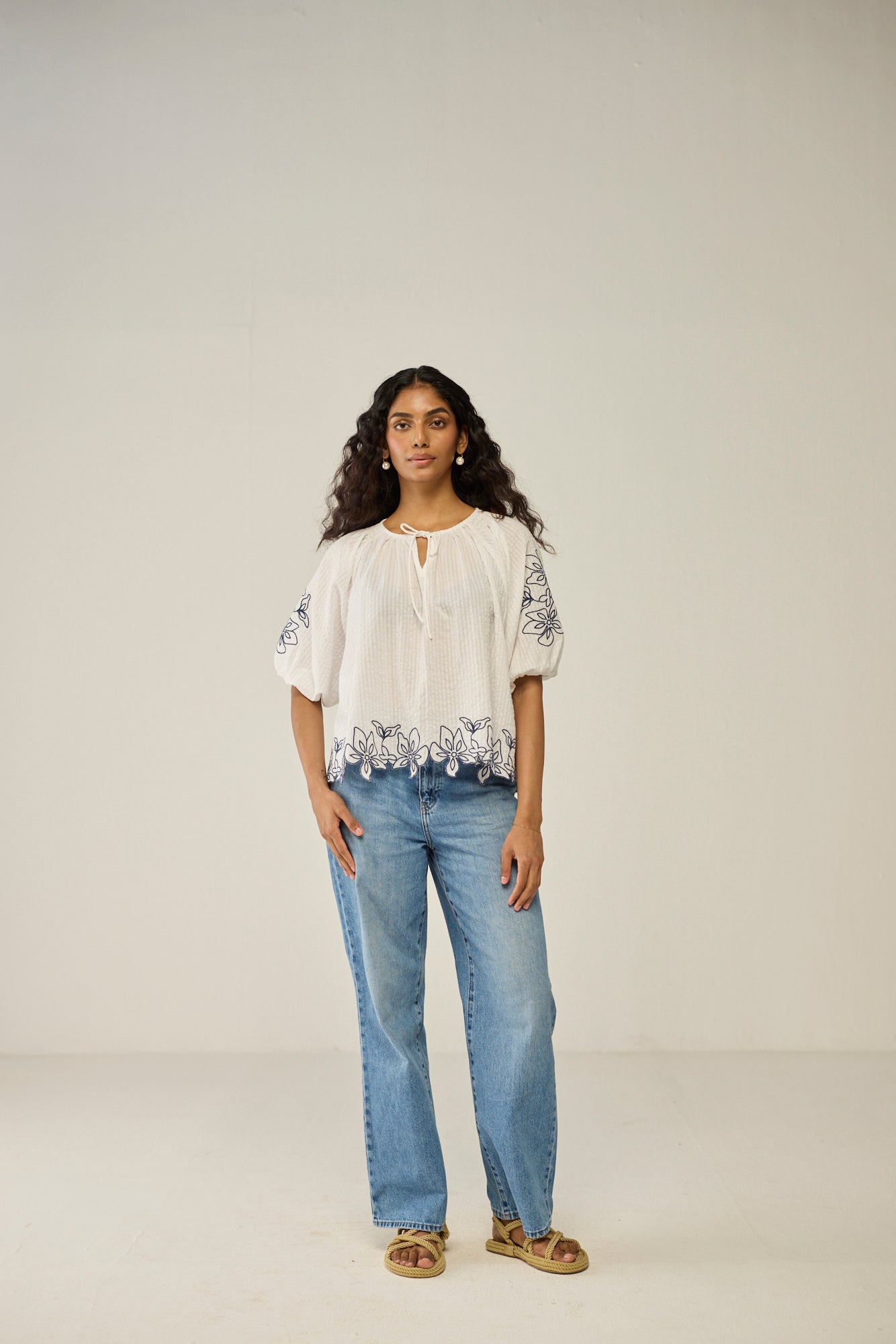 White Top with Contrast Embroidery