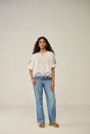White Top with Contrast Embroidery