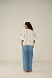 White Top with Contrast Embroidery