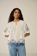 White Top with Contrast Embroidery