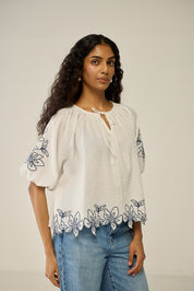 White Top with Contrast Embroidery