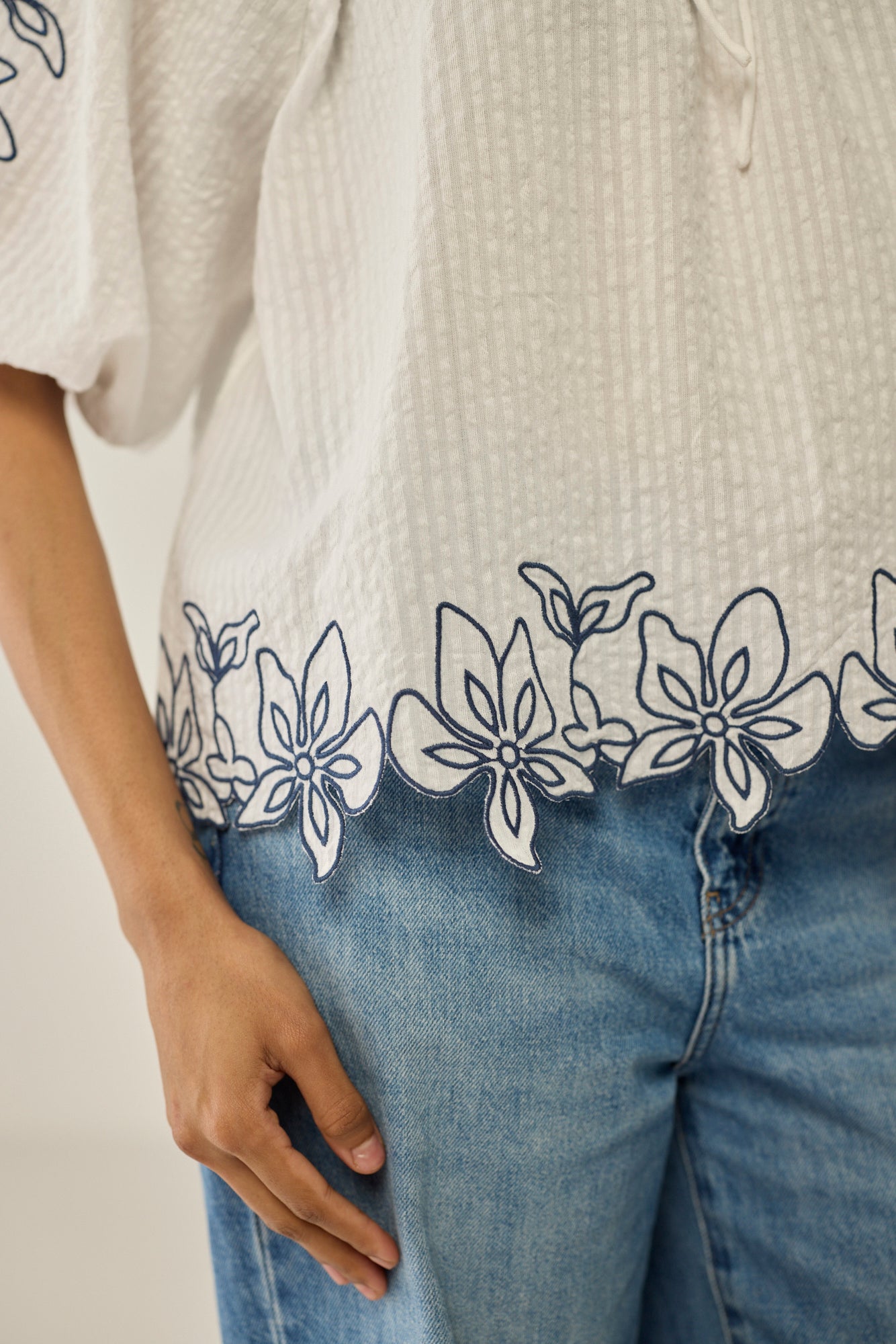 White Top with Contrast Embroidery