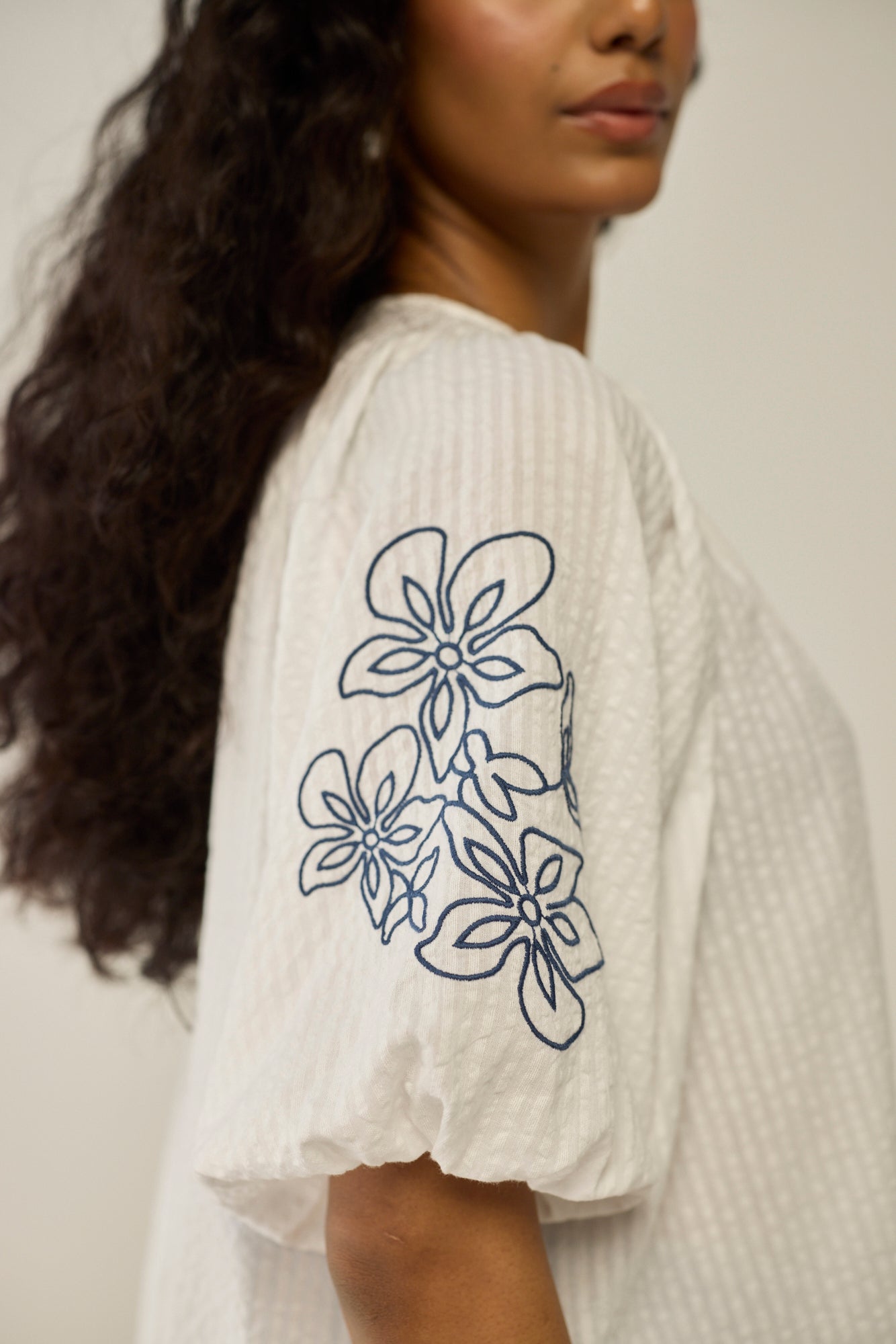 White Top with Contrast Embroidery