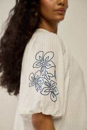 White Top with Contrast Embroidery