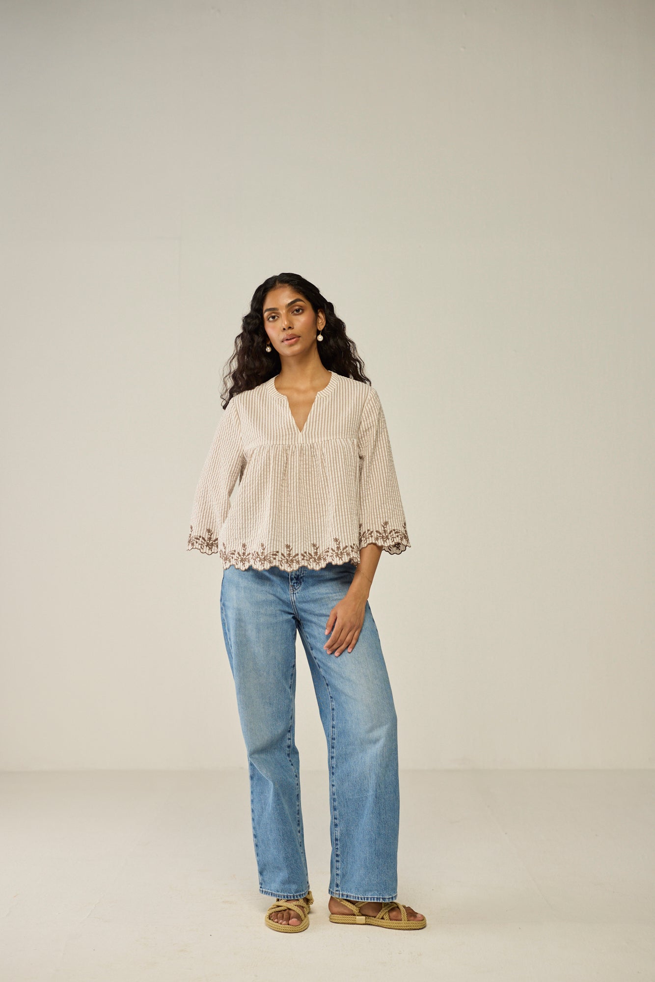V neck blouse with embroidery